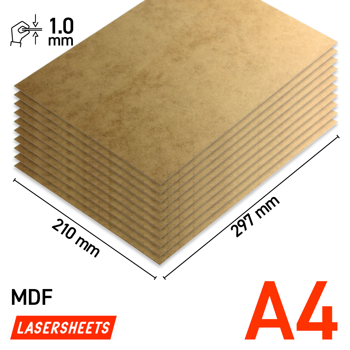 Lasersheets 10 x A4 1mm MDF | 210 x 297 mm | Pack ahorro | Para corte láser, maquetismo, hobby, CNC, pirografía