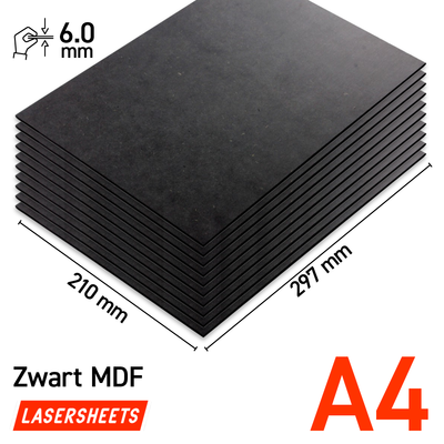 Lasersheets 10 x A4 MDF Negro 6mm | 210 x 297 mm | Pack ahorro | Para corte láser, modelismo, hobby, CNC, pirografía